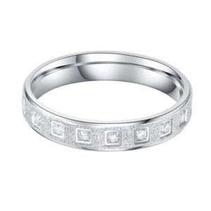 Unisex Comfort Fit Sterling Silver 4mm Simulated Diamond Full Eternity Ring Sandblasted Wedding Band (11)