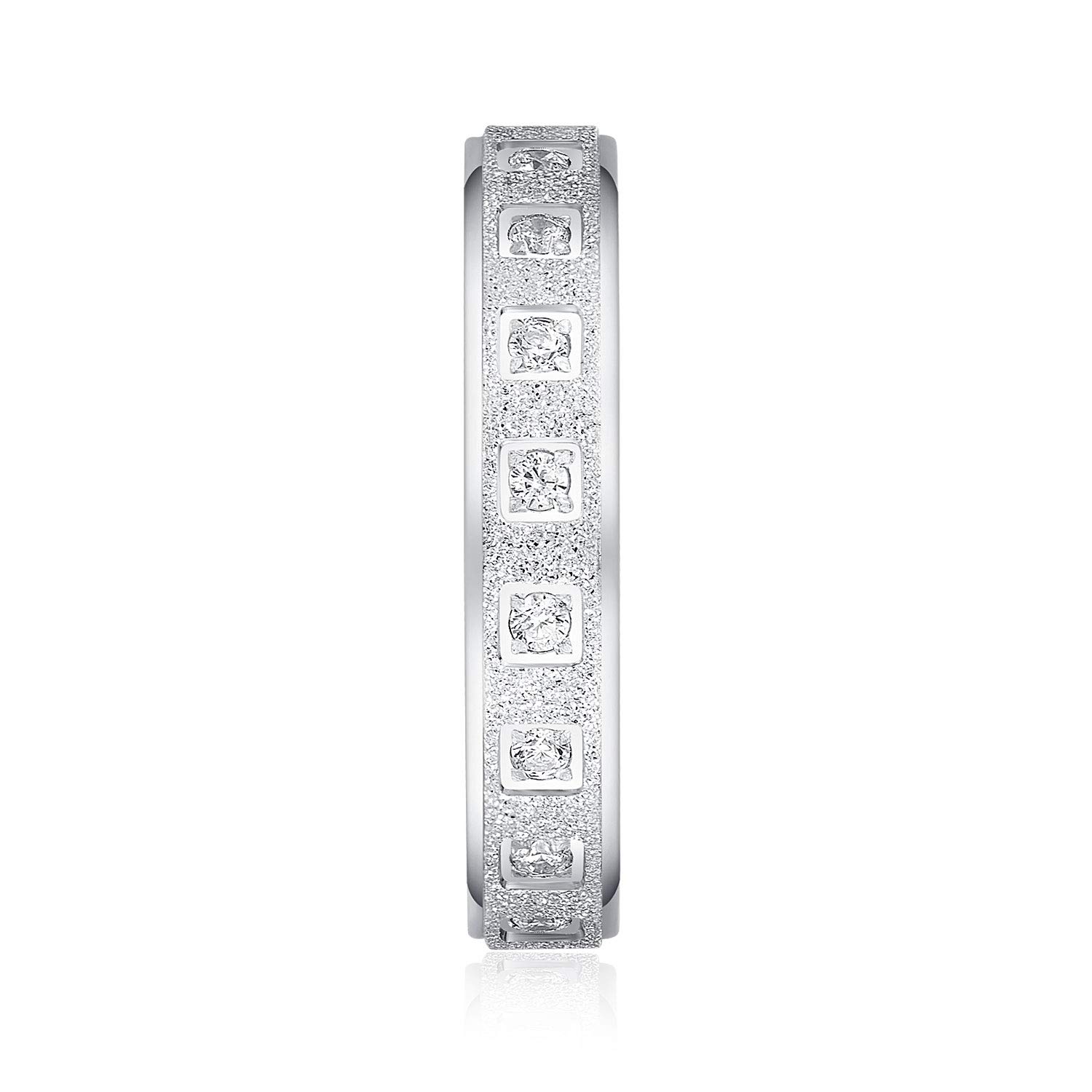 Unisex Comfort Fit Sterling Silver 4mm Simulated Diamond Full Eternity Ring Sandblasted Wedding Band (11)