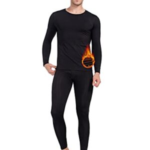 MANCYFIT Thermal Underwear for Men Long Johns Set Fleece Lined Ultra Soft (Black, Large)