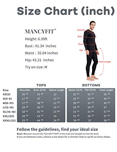 MANCYFIT Thermal Underwear for Men Long Johns Set Fleece Lined Ultra Soft (Black, Large)