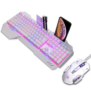 backlit rgb keyboard and mouse combo, adjustable breathing lamp wired gaming keyboard, wrist rest keyboard 5 adjustable dpi gaming mouse adjustable breathing lamp for mac, pc, laptop gamer (white)