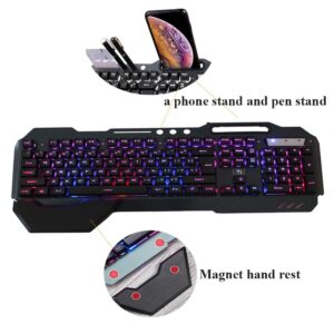 Backlit RGB Keyboard and Mouse Combo, Adjustable Breathing Lamp Wired Gaming Keyboard, Wrist Rest Keyboard 5 Adjustable DPI Gaming Mouse Adjustable Breathing Lamp for Mac, PC, Laptop Gamer (White)