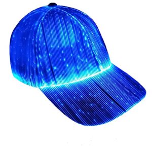 ruconla fiber optic cap led hat with 7 colors luminous glowing edc baseball hats usb charging light up caps even party led halloween cap for event holiday