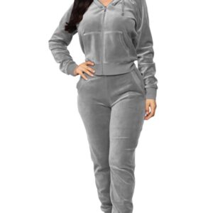 Sexyshine Women's Casual 2 Piece Velvet Jacket Tops & Sweatpants Sports Sets Tracksuits Sweatsuit Loungewear Set(7080GY,M)