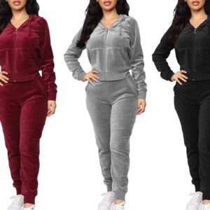 Sexyshine Women's Casual 2 Piece Velvet Jacket Tops & Sweatpants Sports Sets Tracksuits Sweatsuit Loungewear Set(7080GY,M)