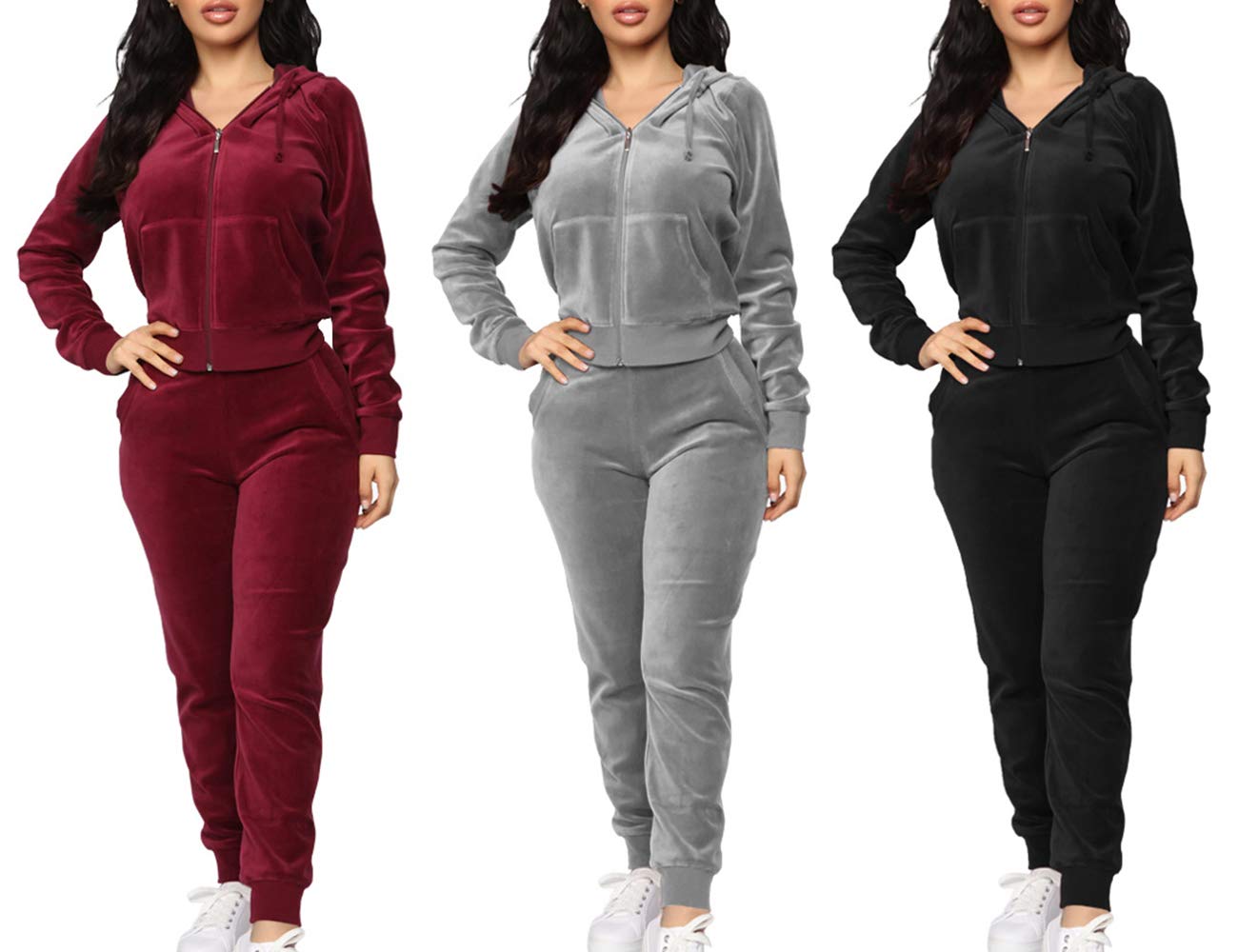 Sexyshine Women's Casual 2 Piece Velvet Jacket Tops & Sweatpants Sports Sets Tracksuits Sweatsuit Loungewear Set(7080GY,M)