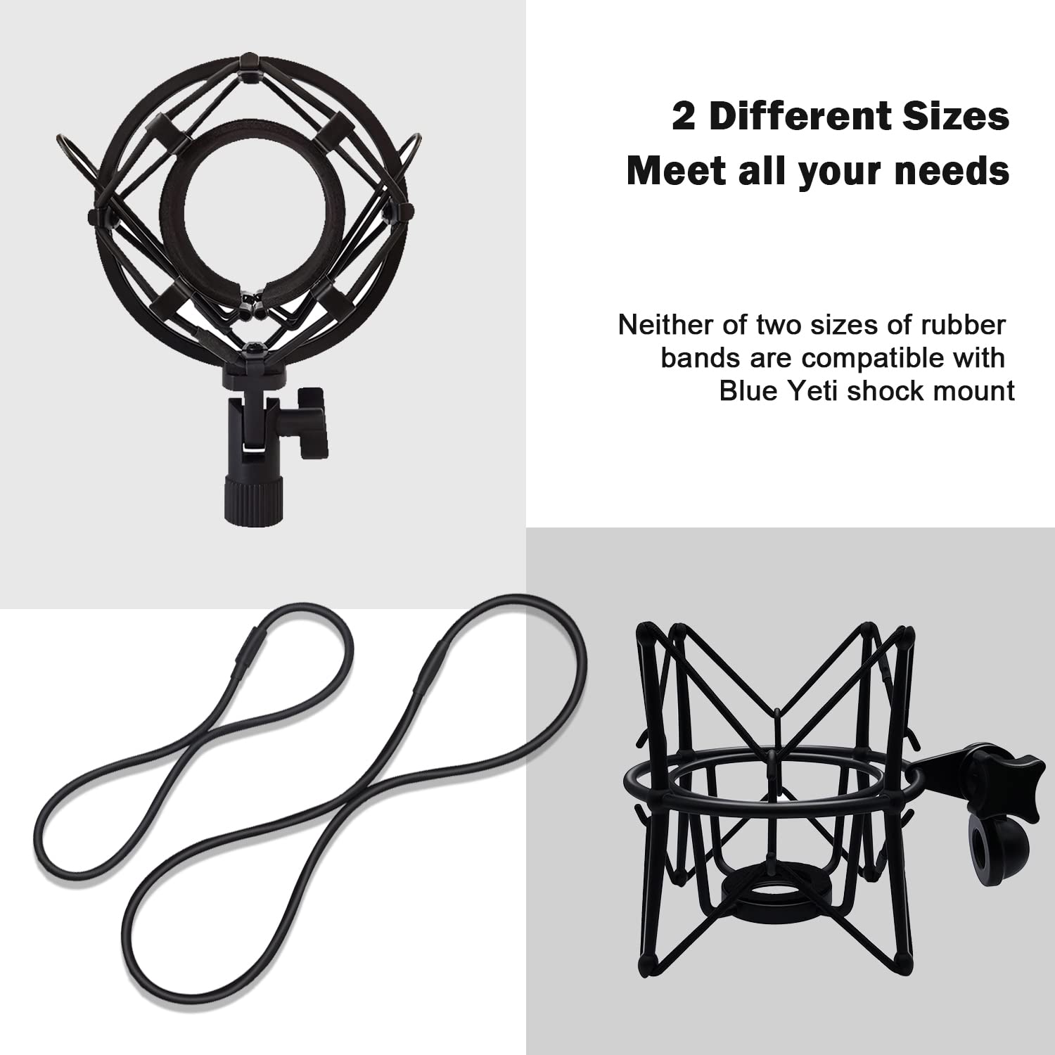 Boseen Universal Elastic Bands Replacement, Anti-aging Rubber Ring for Microphone Shock Mount Holder Clamp Clip, Set of 4 (Black)