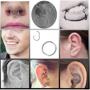 Silver Nose Rings Hoops for Women Hypoallergenic Titanium Surgical Stainless Steel Cute Hinged Clicker 16G 8mm Small for Tragus Helix Conch Daith Piercing Jewelry