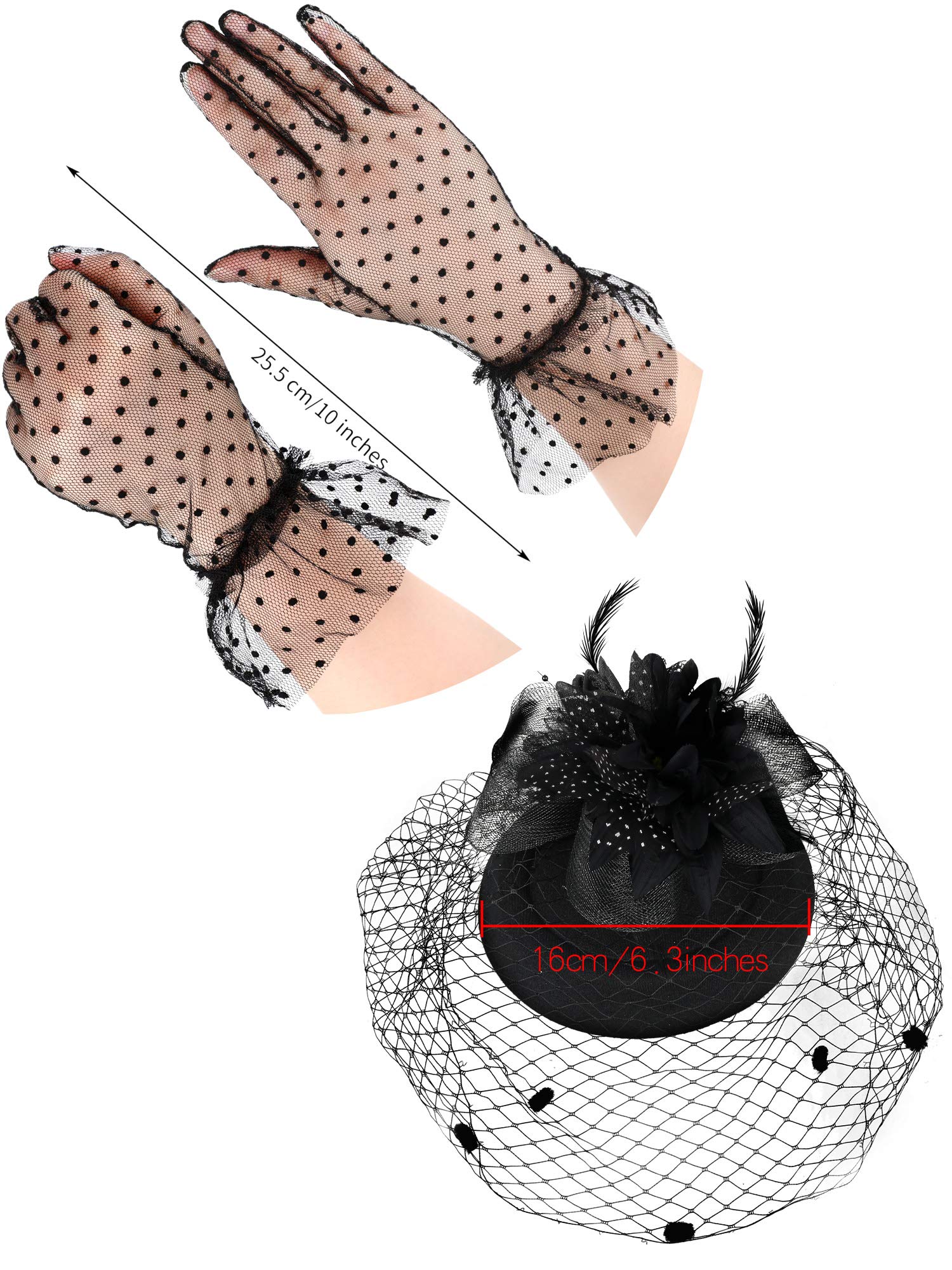 Feather Veil Mesh Hat Lace Short Glove 50s Costume Accessories for Women Wedding