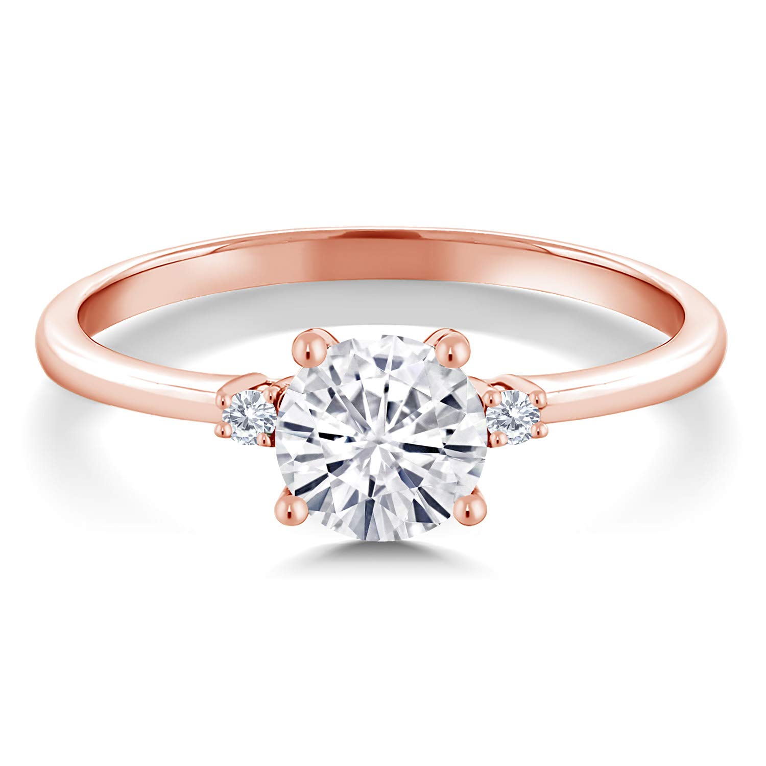 10K Rose Gold Forever Classic Moissanite From Charles & Colvard and White Lab Grown Diamond Solitaire Engagement Ring For Women (0.83 Cttw, Round 6MM, Gemstone Birthstone, Size 6)