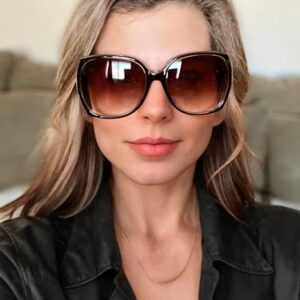 The Fresh Women's Square Jackie O Hybrid Butterfly Fashion Sunglasses - Exquisite Packaging (727704-Crystal brown/Black paint, Gradient Brown)