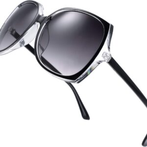 The Fresh Women's Oversized Square Jackie O Cat Eye Hybrid Butterfly Fashion Sunglasses - Exquisite Packaging (727701-Crystal Black, Gradient Grey)