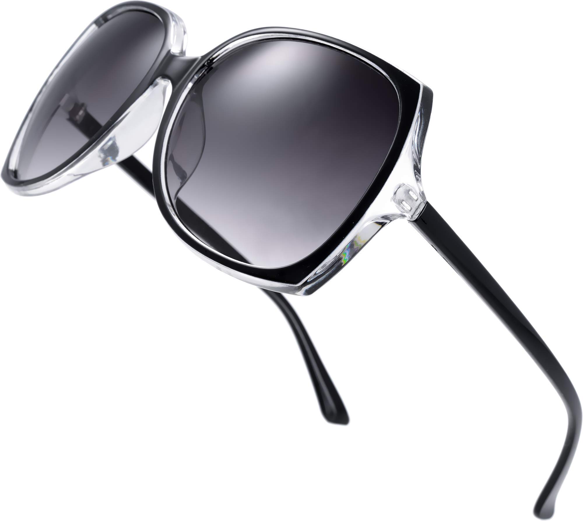 The Fresh Women's Oversized Square Jackie O Cat Eye Hybrid Butterfly Fashion Sunglasses - Exquisite Packaging (727701-Crystal Black, Gradient Grey)