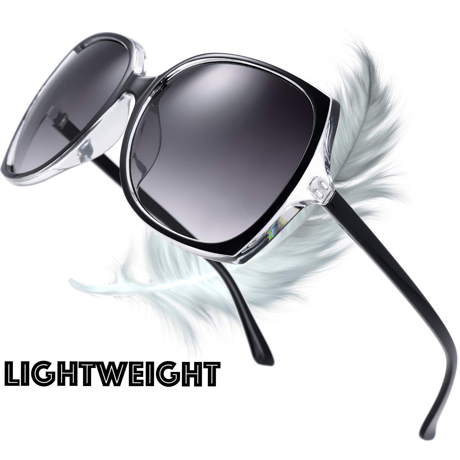 The Fresh Women's Oversized Square Jackie O Cat Eye Hybrid Butterfly Fashion Sunglasses - Exquisite Packaging (727701-Crystal Black, Gradient Grey)