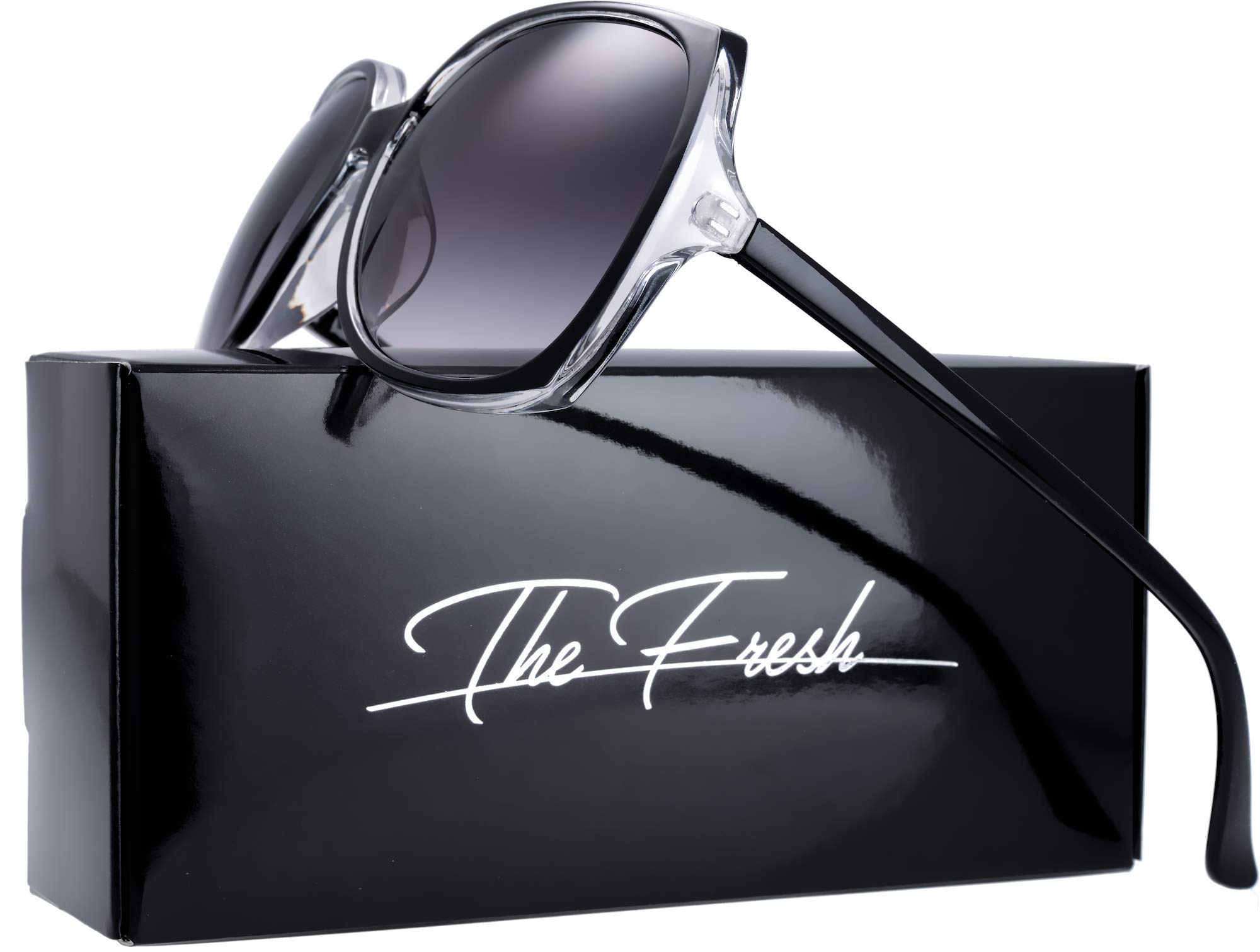 The Fresh Women's Oversized Square Jackie O Cat Eye Hybrid Butterfly Fashion Sunglasses - Exquisite Packaging (727701-Crystal Black, Gradient Grey)