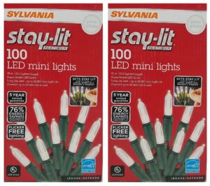 energy star sylvania stay-lit platinum 100 led mini lights (pure white) (2 pack)