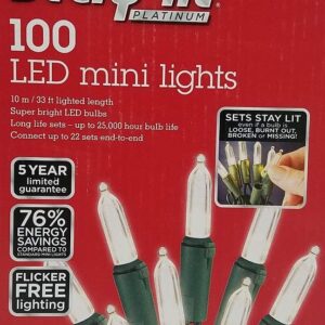 Energy Star Sylvania Stay-Lit Platinum 100 Led Mini Lights (Pure White) (2 Pack)