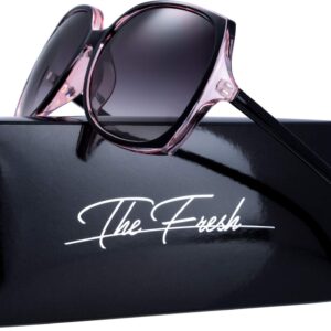 The Fresh Women's Oversized Square Jackie O Cat Eye Hybrid Butterfly Fashion Sunglasses - Exquisite Packaging (727702-Crystal pink/Black paint, Gradient Grey)