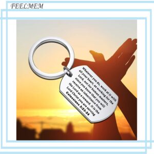 FEELMEM Christian Keychain Colossians 3:23 Bible Verse Keychain Whatever You Do Work at It with All Your Heart As Working for The Lord Religious Jewelry Inspirational Gifts (Silver)