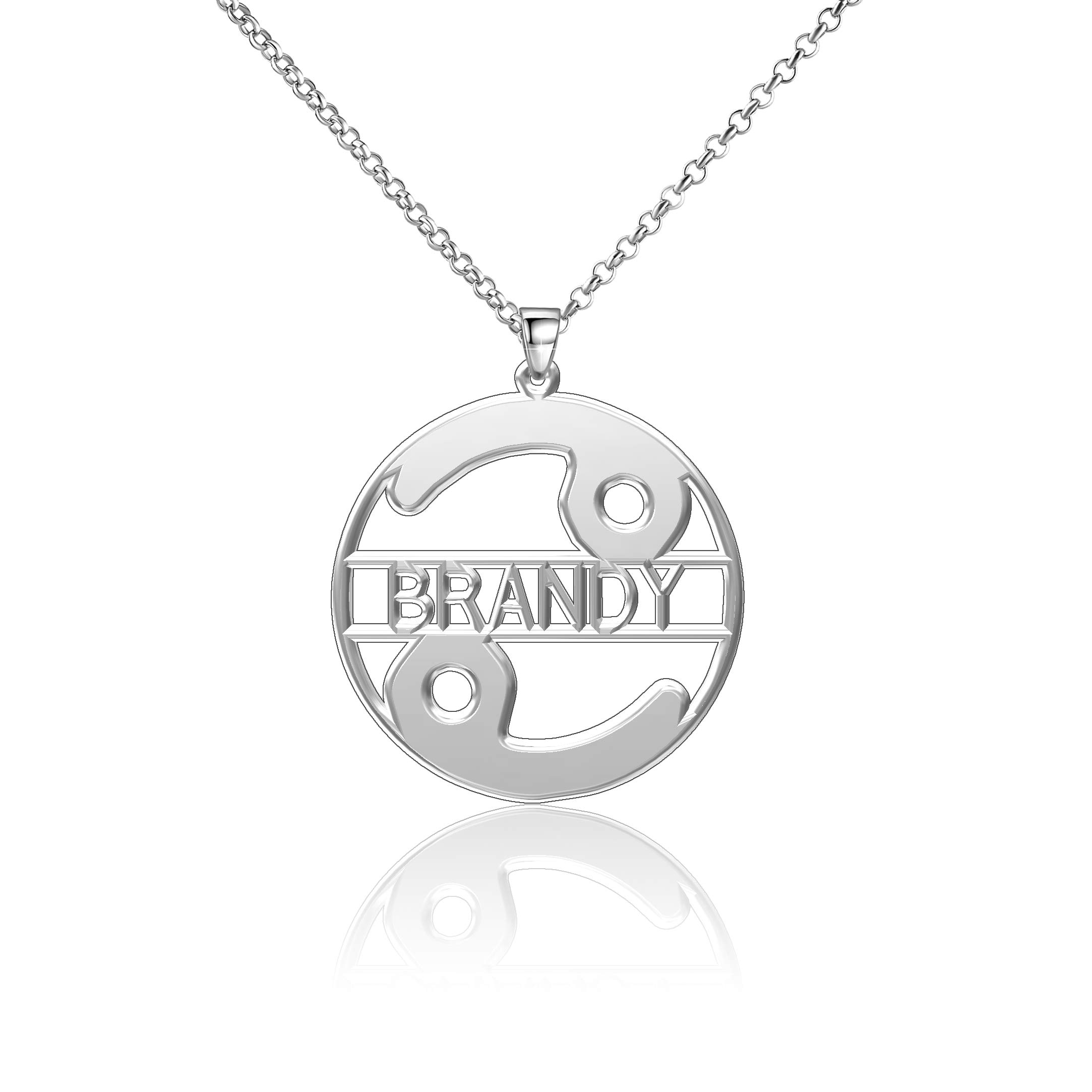 LoEnMe Jewelry Cancer Brandy Necklaces Name Sterling Silver Personalized Engraved Woman Custom Cord