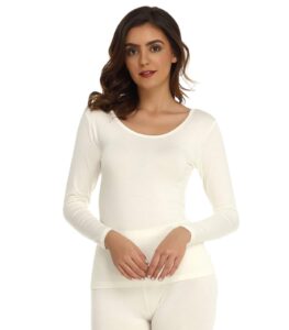 mcilia women's ultrathin modal thermal baselayer top scoop neck long sleeve undershirt off-white medium (us size 8 10)