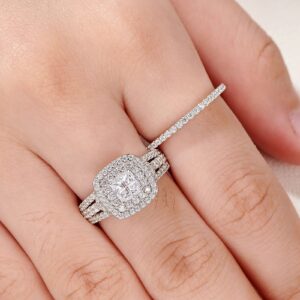 Newshe Wedding Rings for Women Engagement Ring Sets Sterling Silver Cz 1.7Ct Princess Cross Size 7