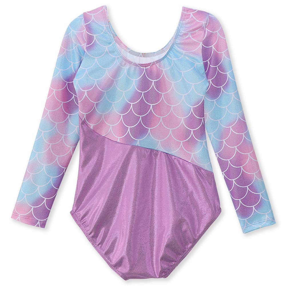 DAXIANG Leotard for Girls Gymnastics Toddler Dance Leotard Long Sleeves Kids Ballet Leotard Purple Mermaid 7-8Y