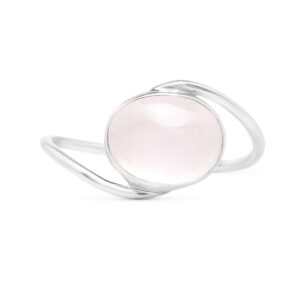 Koral Jewelry Oval Rose Quartz Delicate Ring 925 Sterling Silver Ethnic Vintage Tribal Gipsy Boho Look (6)