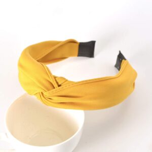 MHDGG Knotted Turban Wide Boho Headbands, Yoga Hair Band for Women, Yellow