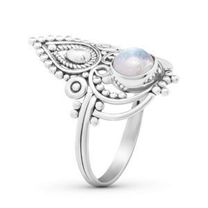 Koral Jewelry Round Moonstone Ethnic Ring 925 Sterling Silver Vintage Tribal Gipsy Boho Look (7)