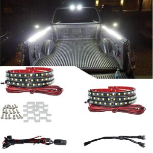 nbwdy 2pcs 60in white 180 led truck bed light strip kit waterproof lighting lamp with on-off switch fuse 2-way splitter extension cable for cargo truck,pickup,suv,rv,boat