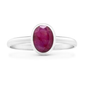 Koral Jewelry Oval Created Ruby Ethnic Delicate Ring 925 Sterling Silver Vintage Tribal Gipsy Boho Look (9)