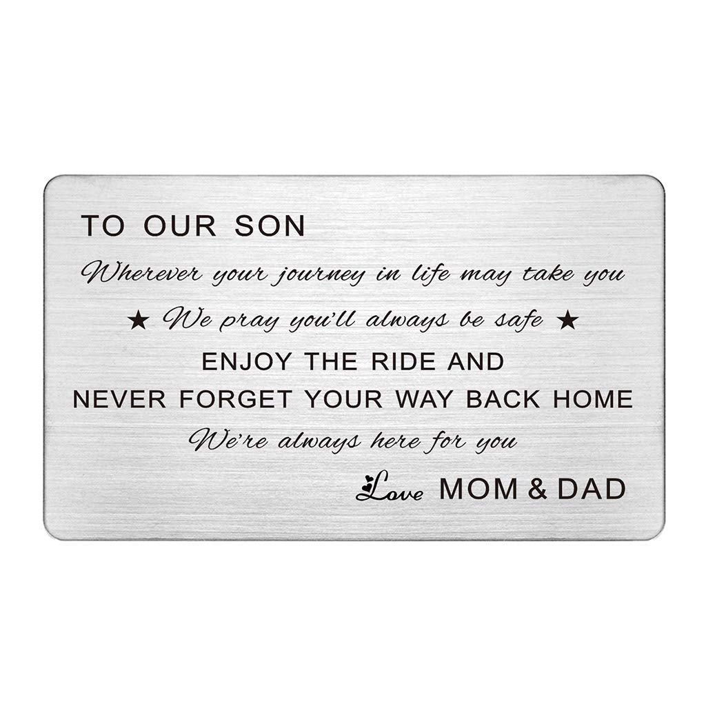 FALOGIJE Son Wallet Card, Wherever Your Journey In Life May Take You, To Our Son Gifts from Mom and Dad, Engraved Wallet Insert Son, Son Birthday Card, Graduation Gifts