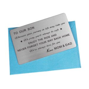 FALOGIJE Son Wallet Card, Wherever Your Journey In Life May Take You, To Our Son Gifts from Mom and Dad, Engraved Wallet Insert Son, Son Birthday Card, Graduation Gifts