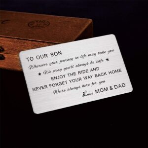 FALOGIJE Son Wallet Card, Wherever Your Journey In Life May Take You, To Our Son Gifts from Mom and Dad, Engraved Wallet Insert Son, Son Birthday Card, Graduation Gifts