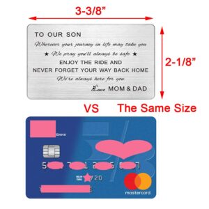 FALOGIJE Son Wallet Card, Wherever Your Journey In Life May Take You, To Our Son Gifts from Mom and Dad, Engraved Wallet Insert Son, Son Birthday Card, Graduation Gifts