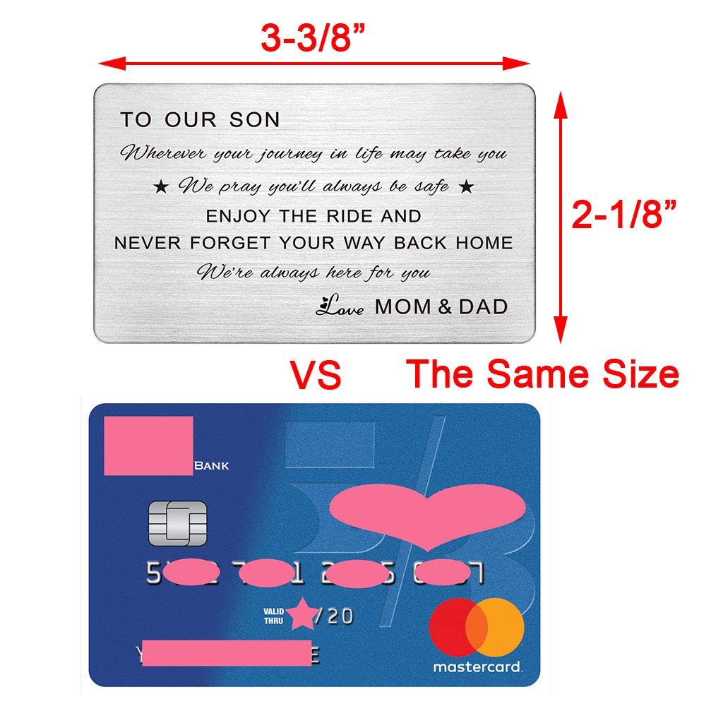 FALOGIJE Son Wallet Card, Wherever Your Journey In Life May Take You, To Our Son Gifts from Mom and Dad, Engraved Wallet Insert Son, Son Birthday Card, Graduation Gifts