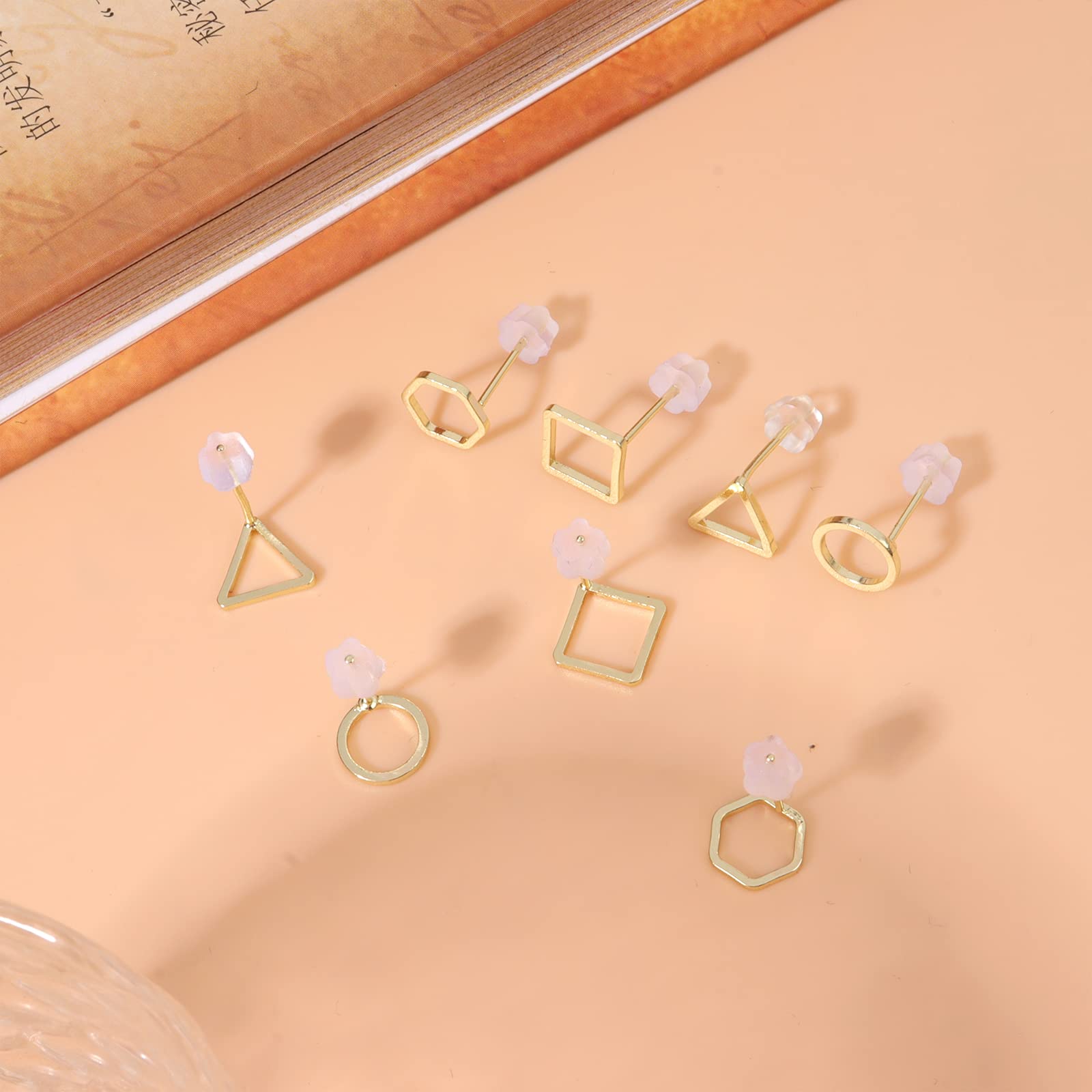 4PCs Gold Triangle Stud Earrings 14K Gold Stud Earrings for Women Minimalist Circle Rectangular Geometric Earrings for Christmas Stocking Stuffers Gifts(gold)