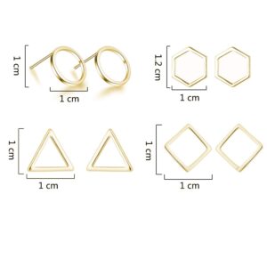 4PCs Gold Triangle Stud Earrings 14K Gold Stud Earrings for Women Minimalist Circle Rectangular Geometric Earrings for Christmas Stocking Stuffers Gifts(gold)