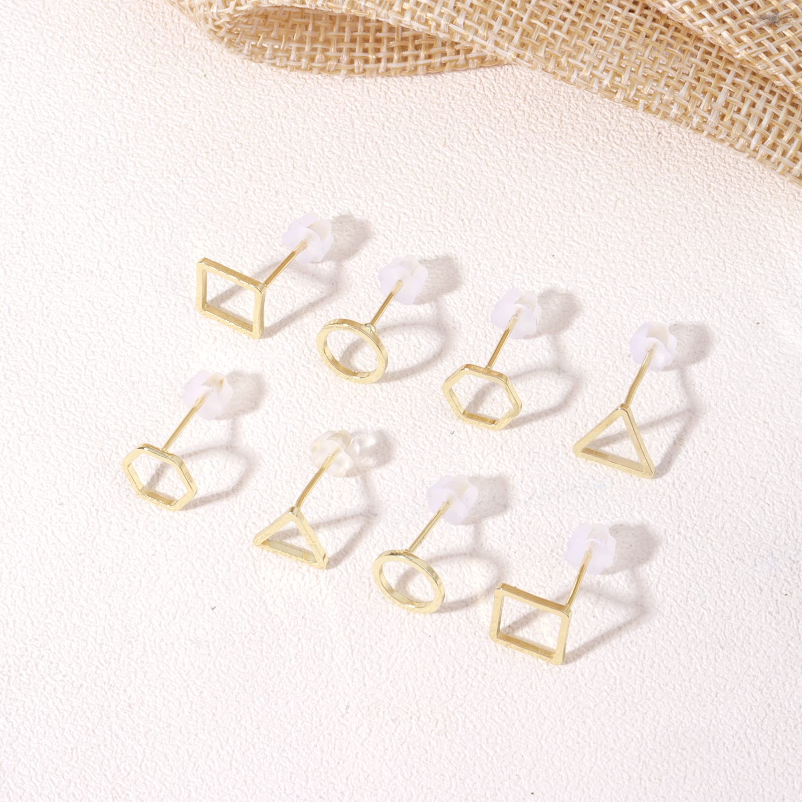 4PCs Gold Triangle Stud Earrings 14K Gold Stud Earrings for Women Minimalist Circle Rectangular Geometric Earrings for Christmas Stocking Stuffers Gifts(gold)