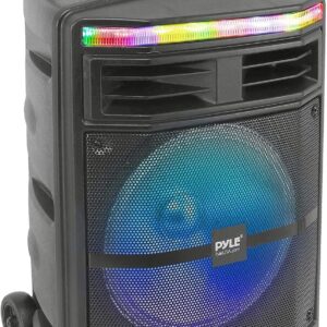 Pyle Portable Bluetooth PA Speaker System - 600W Bluetooth Speaker Portable PA System W/ Rechargeable Battery, Party Lights, MP3/USB SD Card Reader, Rolling Wheels - Pyle PPHP1044B