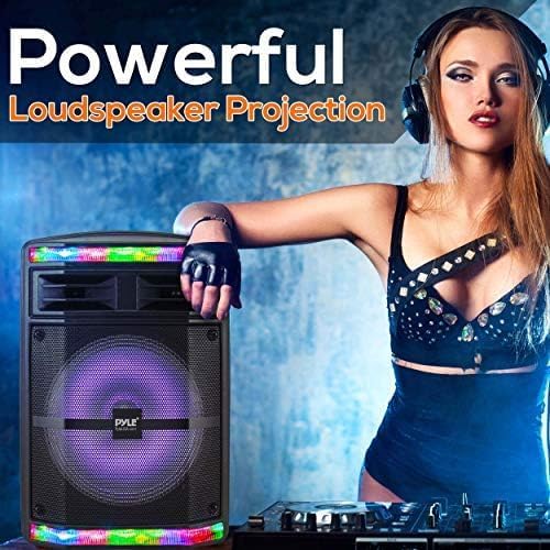 Pyle Portable Bluetooth PA Speaker System - 600W Bluetooth Speaker Portable PA System W/ Rechargeable Battery, Party Lights, MP3/USB SD Card Reader, Rolling Wheels - Pyle PPHP1044B