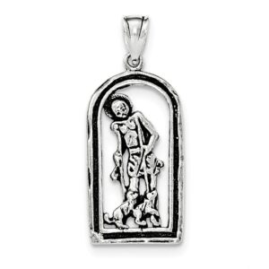 Solid 925 Sterling Silver Vintage Antiqued Catholic Patron Saint Lazarus in Frame Pendant Charm