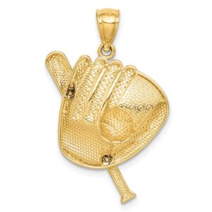 Solid 14k White and Yellow Gold Two Toned Diamond-Cut Baseball Bat Glove Ball Pendant Charm