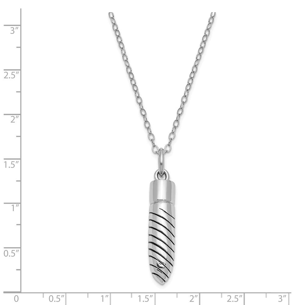 Sonia Jewels 925 Sterling Silver Vintage Antiqued Lined Bullet Ash Holder 18in. Pendant Necklace Charm Chain 18"