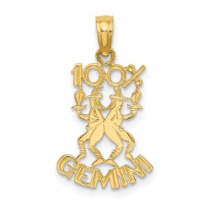 solid 14k yellow gold 100% gemini charm pendant - 19mm x 11mm