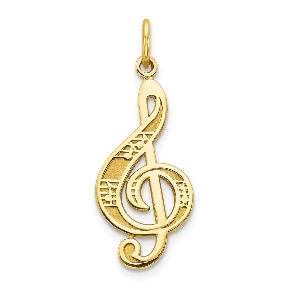 Solid 10k Yellow Gold Treble Clef Charm Pendant - 30mm x 11mm