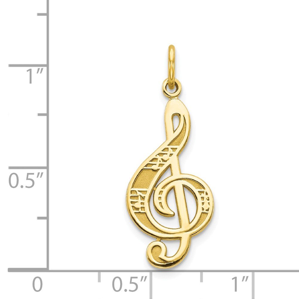 Solid 10k Yellow Gold Treble Clef Charm Pendant - 30mm x 11mm