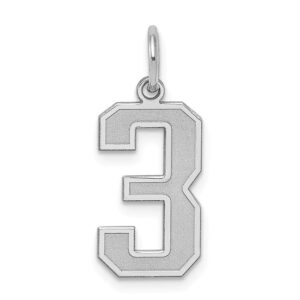 solid 925 sterling silver medium number 3 charm brushed matte finish pendant - 22mm x 9mm