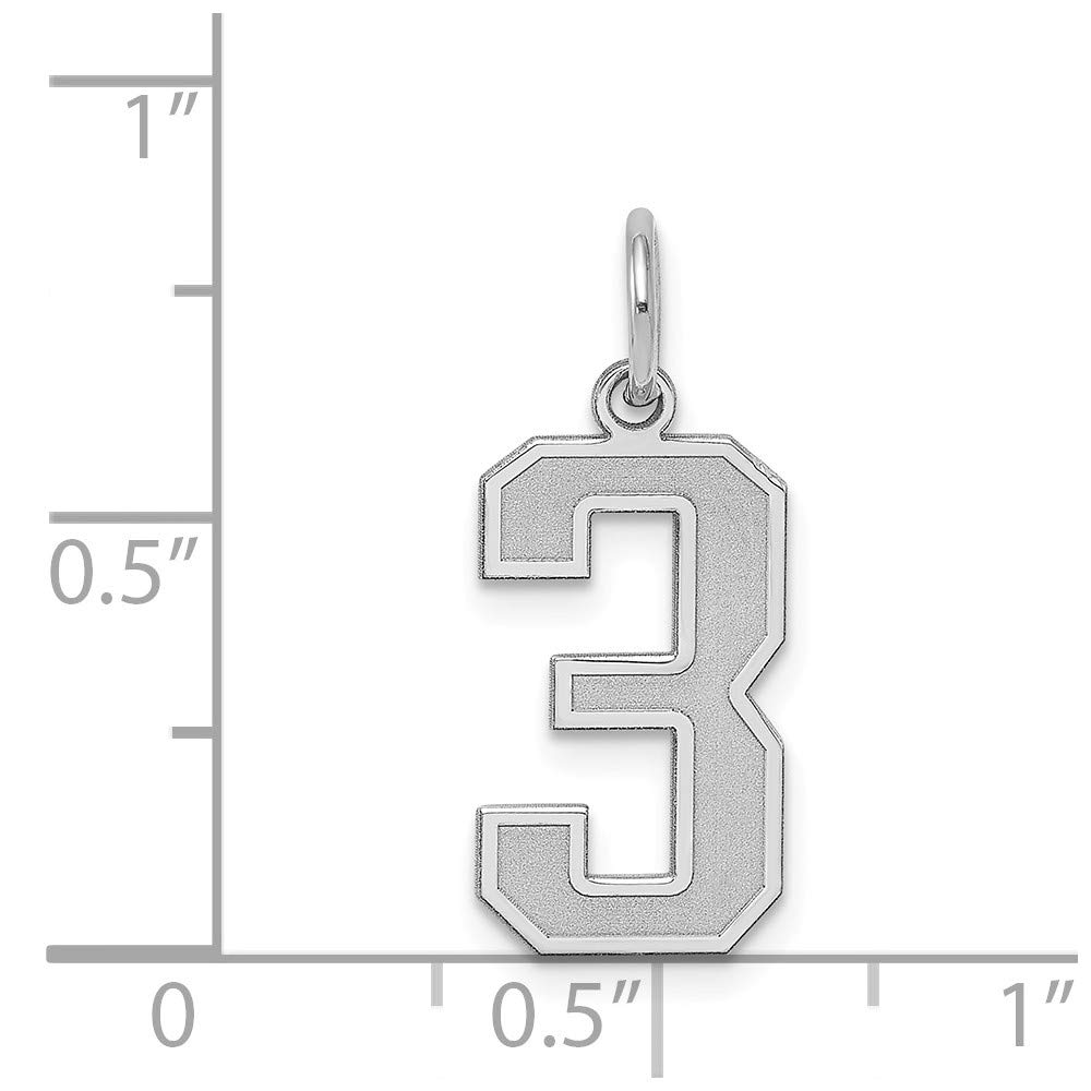 Solid 925 Sterling Silver Medium Number 3 Charm Brushed Matte Finish Pendant - 22mm x 9mm